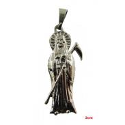 VARIOS ORIGENES DEL MUNDO | Amuleto Santa Muerte Tumbaga Plana Plateada 3 cm.