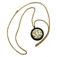 VARIOS ORIGENES DEL MUNDO | Collar Amuleto Arbol de la vida 3.5 cm (Acero Dorado contorno Negro) (C2)