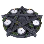 ALTAR | Porta velas Wicca Pentagrama 25.5 cm (Con Velas)